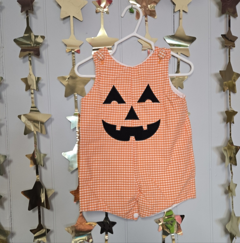 Baby BOUTIQUE Gingham Jack o lantern applique Jon Jon sz 6-9 mon Halloween